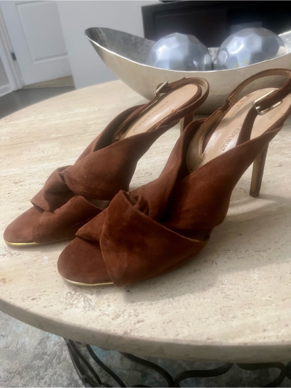 Brown Suede Knot Slingback Heels